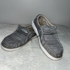Hey‎ Dude Wally Shoes Youth Boys Sz Y4 - L5 Gray Linen Stone Lightweight Slip On